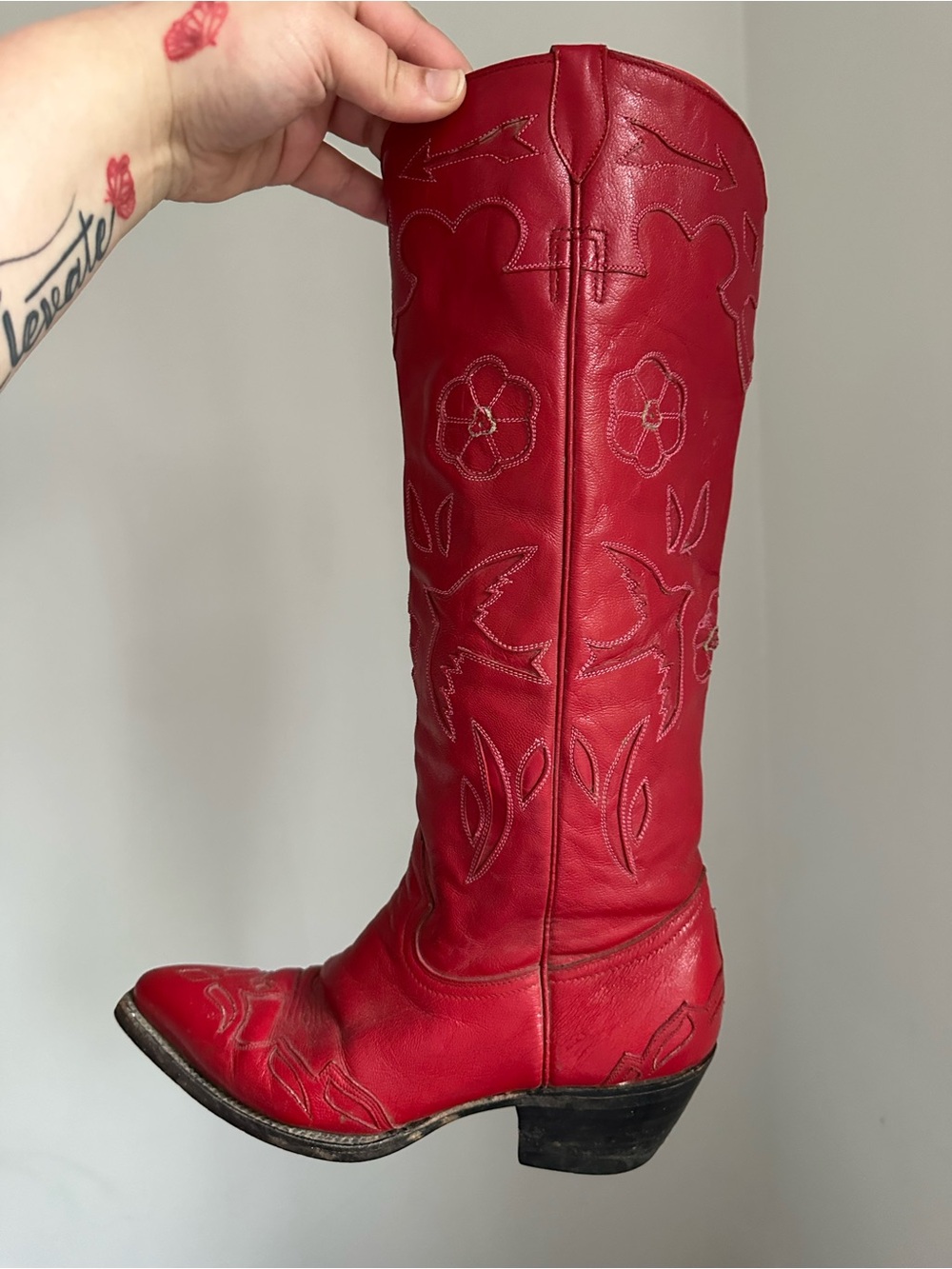Rare Vibrant Red Goat Leather Western Knee-High Boot - Picture 3 of 3